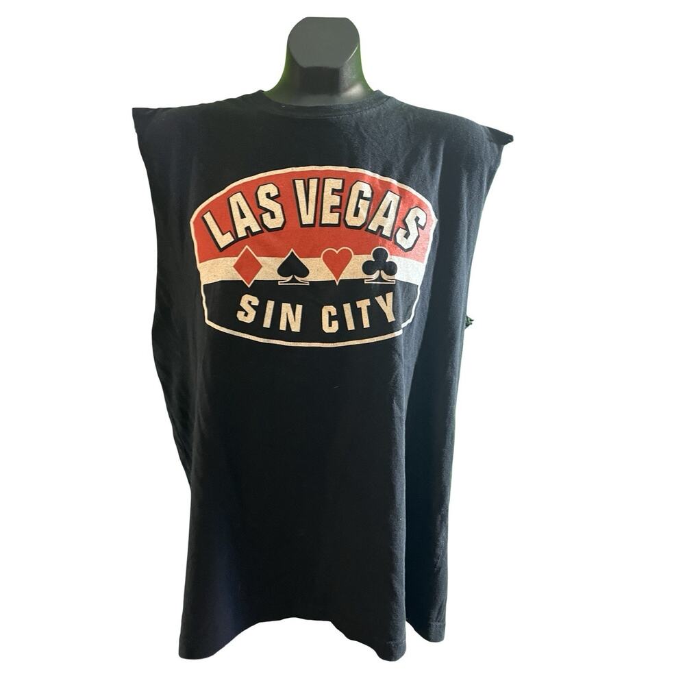 Las Vegas Sin City Sleeveless T-Shirt Large Black Casino Gambling Graphic